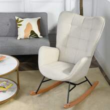 Meubles Cosy Mecedora escandinava de lactancia, silla de descanso y ocio de tela con patas de madera y metal para sala de estar, dormitorio, beige, 64 x 84 x 97 cm. - Beis - Ver 2