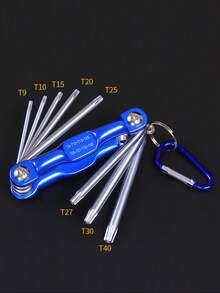 1件装便携式折叠六角扳手，六角星形螺丝刀扳手，铝合金手柄，钒钢材质，带钥匙扣设计，轻巧便携，适用于工业维护和家庭工具维修套装 - 藍色多合一 - 查看 7