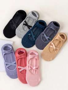 Women's Pilates Yoga Sports Non-Slip Socks, Silicone Strap Grip Ballet Dance Fitness Socks - Multicolor - View 6