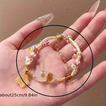 2-Piece Cute Kitten And Pendant Handmade Woven Bracelet Set - Unique Best Friends,, And Wives - Random Color Blue/Yellow Animal Charm Bracelet - Everyday Accessory IHQI - 2件手鍊 - 查看 5