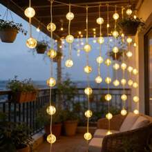 1 pieza Luces de cadena de bolas de cristal de 90 cuentas, luces de hadas alimentadas por USB, luces de cortina LED, 8 modos de parpadeo, adecuadas para interior/exterior, habitación, dormitorio, apartamento, decoración de librería, boda, fiesta de cumpleaños, decoración de boda - USB - Ver 12
