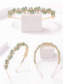 1pc Fashionable Crystal Crown Headband, Suitable For Wedding, Daily Wear, Vacation, Photo Shoot And Other Occasions - Mint Green - View 4