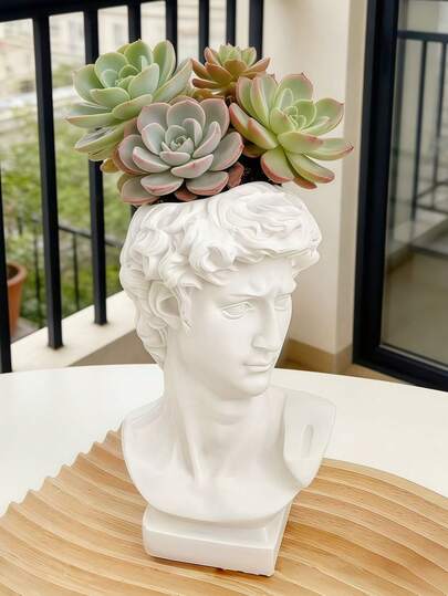1个北欧风创意人脸造型花盆，绿色植物盆栽，桌面花瓶，多肉植物种植盆，装饰摆件