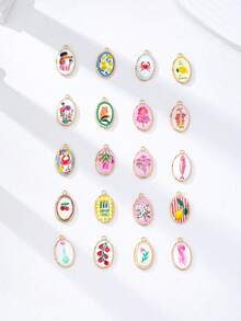 1pc Oval-Shaped DIY Jewelry Pendant, Suitable For Necklace, Bracelet, Earring Making - Gold Plated Enamel Ocean & Fruit Pendant, Jewelry Making Supplies - Summer Theme Jewelry Accessory - Multicolor - View 3