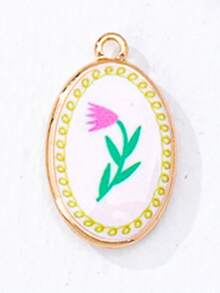 1pc Oval-Shaped DIY Jewelry Pendant, Suitable For Necklace, Bracelet, Earring Making - Gold Plated Enamel Ocean & Fruit Pendant, Jewelry Making Supplies - Summer Theme Jewelry Accessory - Multicolor - View 10
