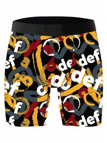 1 chiếc quần boxer nam kiểu dáng độc đáo, họa tiết retro Mỹ, phong cách graffiti đường phố, chất liệu vải dệt kim, dáng rộng thoải mái, thoáng khí và thấm hút mồ hôi, mềm mại và thân thiện với da, quần lót boxer thể thao thường ngày. - Nhiều màu - Xem 3