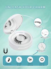 2 Pairs Magnetic Eyelashes Set With Applicator, Reusable Waterproof Magnetic Lashes, Cartoon Style Suitable For Sensitive Eyes - Black - View 2