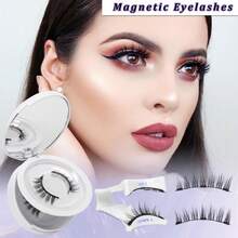 2 Pairs Magnetic Eyelashes Set With Applicator, Reusable Waterproof Magnetic Lashes, Cartoon Style Suitable For Sensitive Eyes - Black - View 8