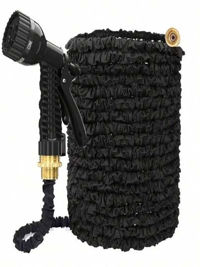 Extensible Garden Hose, Durable Waterproof Hose, Magical Garden Water Pipe With Triple Extension Function, Equipped With A Spray Gun And Seven Function Adjustment Devices, In Black Color