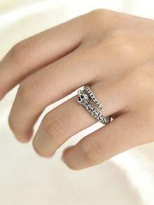 1 chiếc nhẫn hình bộ xương khủng long khắc tên riêng dành cho nữ và các cặp đôi, thiết kế độc đáo, phong cách tối màu, quà tặng trang sức dự tiệc. - Bạc - Xem 2