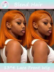 13x4 Glueless Straight Bob Wig Pre Cut Transparent Lace Front Human Blended Hair Wigs Pre Plucked Natural Hairline 180% Density Short Hair Wigs 6-16 Inch(Blended Wigs-A Mix Of Human Blended Hair And Synthetic)Wigs Human Blended Hair/Women's Human Blended Hair Wig/Human Blended Hair Lace Front Wigs/Wigs Glueless/Bleached Knots/Pre Plucked/Lace Wig/Upgrade Your Look/Confidence Boost/Perfect Gift - S350 - View 2