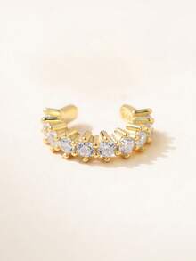 1pc S925 Sterling Silver C-Shape Zirconia Clip-On Earrings, Minimalist Luxury Earrings For Women Without Pierced Ears, Versatile - Gold - View 3