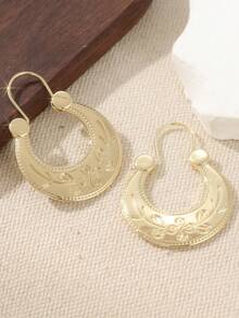 1 Par de Brincos Clássicos Vintage Artesanais em Ouro Redondo, Joias Criativas e Requintadas para Mulheres, Brincos de Cobre Luxuosos e Elegantes, Adequados para Uso Diário e Eventos Especiais, Presente Perfeito para as Festas - Ouro - Ver 5