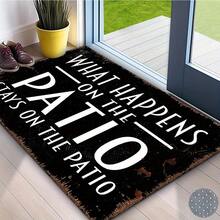 Vintage-Style Black Welcome Mat-Featuring The Slogan "What Happens On The Patio, Stays On The Patio"-Machine-Made, Washable, Non-Slip, And Portable; A Premium, Durable, Non-Slip, And Absorbent Indoor/Outdoor - White - View 1