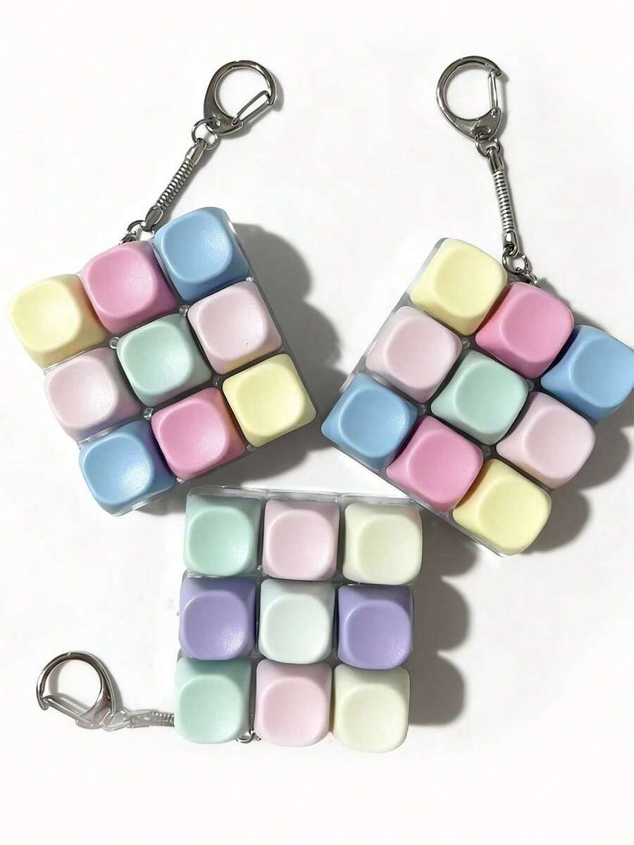 1pc 9-Key Squeeze Stress Relief Keychain, Mechanical 9-Key Keychain Fidget Toy, Creative Keyboard Pendant, Holiday Party Small Gift - Multicolor - View 1