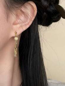 1 Pair Of New Chinese Style Natural Stone Asymmetrical Geometric Earrings, Original Bohemian Style, A Niche Daily Wear Necessity - Thousands Of Miles Of Flat Sand - View 3