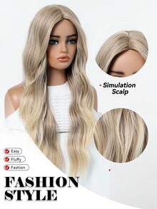 28英寸美丽优雅长款自然波浪金色挑染假发，带刘海，适合日常佩戴、角色扮演、派对礼物、圣诞节、冬季时尚假发、圣诞节新年嘉年华音乐节角色扮演，送给女孩的礼物，夏季毕业礼物，现成礼物，万圣节圣诞节礼物 - 挑染金色 - 查看 9