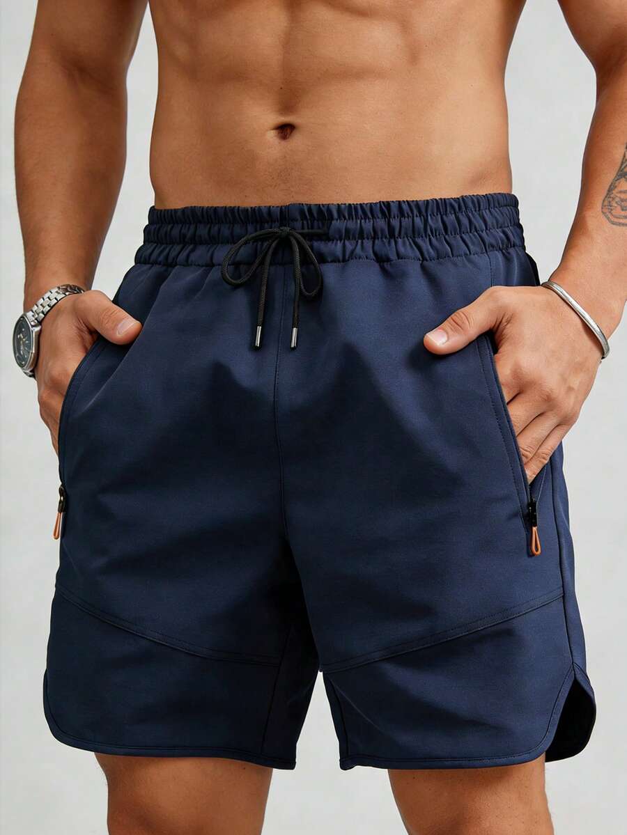 Quần short thể thao nam mùa hè thoáng khí, nhanh khô, dài đến đầu gối, cạp chun co giãn, có túi, quần thể thao thường ngày thích hợp cho bãi biển, hoạt động ngoài trời, hồ bơi và tập luyện. - Màu xanh hải quân - Xem 1