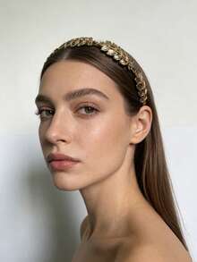 1pc Gold Leaf Headband, Retro Elegant Bridal Hair Accessory, Versatile Daily Wear - Gold - View 2