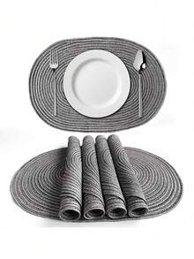 2/4/6/8/10/12 件套编织椭圆形餐垫，12x18 英寸，天然编织耐热餐垫，适合日常家庭聚会和婚礼宴会（深灰色） - 深灰色 - 查看 7