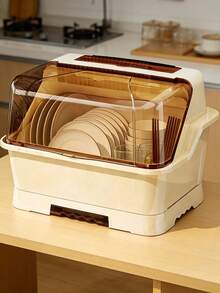 Escurridor de cocina con tapa, caja de almacenamiento para platos, cuencos y cubiertos, organizador de vajilla para el hogar - Multicolor - Ver 3