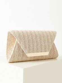 AIBBYDAR 女士手拿包，时尚编织翻盖信封包，适合假日、度假季、夏季、海滩、商务通勤，多功能斜挎包，休闲简约，海滩度假必备 - 米色 - 查看 3