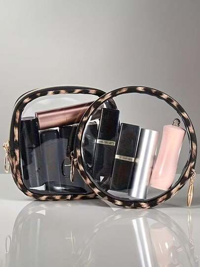 新款时尚豹纹便携化妆包 - 迷你化妆包、口红收纳包、耳机盒、多功能旅行洗漱用品及配件收纳包，波西米亚风