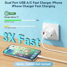 Cargador rápido de 20W con puerto USB y USB-C, cable trenzado de 3.3ft/100cm, carga rápida compatible con iPhone 17/16 Pro Max/16 Pro/16 Plus/16/15 - Tipo de Enchufe A USA (110-127V) - Ver 4