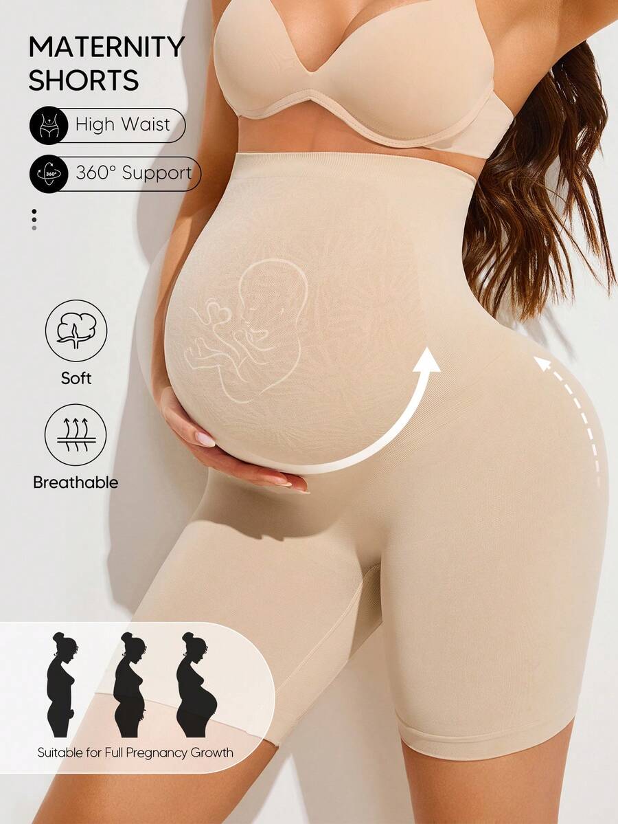 Suprenx Maternity Shorts With High Waist And Expandable Abdominal Support Panel, Christmas Edition - Beige - View 1