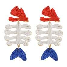 波西米亚风拉菲草鱼骨吊坠耳环，绿色手工编织鱼骨架耳环，女士夏季海滩饰品 - 彩色 - 查看 12