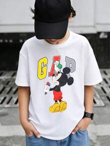Disney Mickey Mouse Boys Crew Neck Short Sleeve T-Shirt For Ages 2-14, Kids Casual Graphic Tee With Colorful Mickey Print, Ideal For Daily Play & School, Express Delivery - 白色 - 查看 1