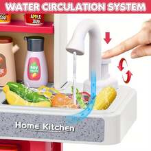 Red Kids Play Kitchen Set, Toddler Kitchen Playset With Sound & Light, Cooking Stove With Steam, Play Sink, Play Food Toy And Kitchen Accessories, Kitchen Toy For Kids Girls Boys - Red - Đỏ - Xem 4