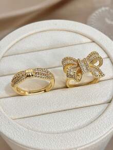 18K Gold Plated Anti-Fading Elegant Adjustable Ring Set, For Women Ladies, Gifts For Mom, For Daily Wear, Weddings, Gala, Suitable For Daily Life, Parties, Dates, Beach, Mother's Day Gift, Valentine's Day Gifts, Spring, Wedding Supplies, Summer Accessories - Multicolor - View 6