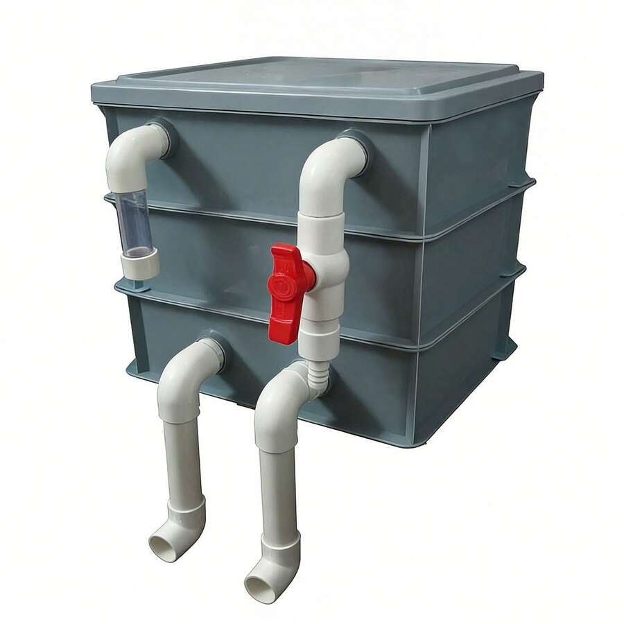 Turtle/Fish Tank Filter With Cover, Circulation Box Filter, Top Filter Water Circulation System, Fish Tank Filtration, Aeration And Bacterial Culture, Biochemical Filtration System, Fish Tank Circulation Filter - Grey - View 1