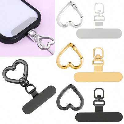 Bộ kẹp lò xo hình trái tim bằng thép không gỉ và dây đeo | Miếng kim loại siêu mỏng xoay 360°, lý tưởng cho dây đeo điện thoại di động, phụ kiện điện thoại đa năng.