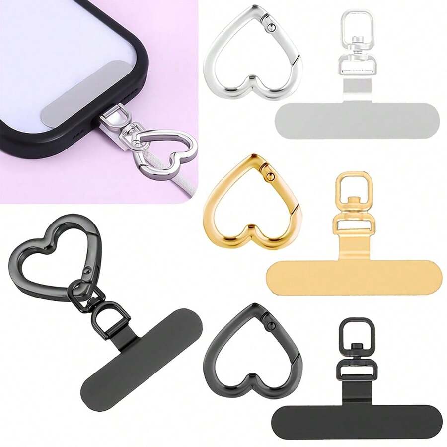 Bộ kẹp lò xo hình trái tim bằng thép không gỉ và dây đeo | Miếng kim loại siêu mỏng xoay 360°, lý tưởng cho dây đeo điện thoại di động, phụ kiện điện thoại đa năng. - Nhiều màu - Xem 1