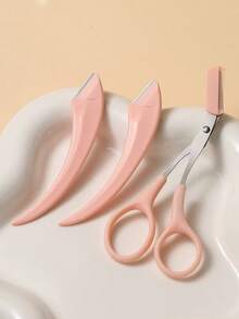 4/3pcs Pink Eyebrow Razor, Women's Facial Hair Removal Tool, Portable Eyebrow Trimmer, Stainless Steel Blade Eyebrow Razor, Eyebrow Shaping Makeup Tool, Grooming Supplies, Depilation Tool, Foldable - Eyebrow Trimmer - View 4
