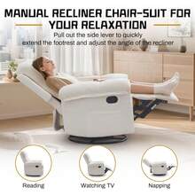 Chair, Swivel Rocker Recliner Chair For Adults, Small Recliners For Small Spaces, Upholstered Manual Recliner With Side Pockets, Nursery Rocking Chair For Living Room, Chenille, Beige - Beige - View 8