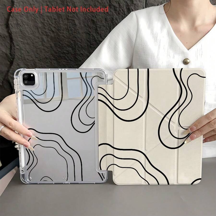 1件装抽象线条艺术保护套平板电脑保护套，带笔槽、多角度支架，兼容iPad 10.9/10.2/Air 第五代/Pro 11/10代/9.7/Air 2/7/8代/Air 4/5/Air 13/11(M3 2025)/11(A16 2025) - 彩色 - 查看 1