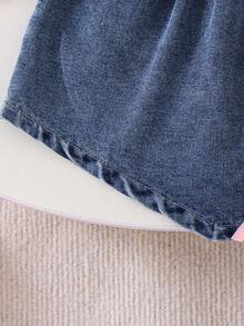 Bộ 2 món cho bé gái gồm áo tay bồng gân và chân váy denim, kiểu dáng nhẹ nhàng cho kỳ nghỉ hè. - Hồng - Xem 9