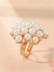 1枚可调节珍珠戒指，时尚日常佩戴，优雅女士之选 - 白色X568 - 查看 2