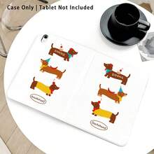 3件套可爱腊肠犬图案PU皮革支架手机壳，带笔槽，720度旋转支架，自动休眠/唤醒功能，兼容荣耀、平板电脑、苹果等设备 - 彩色 - 查看 6