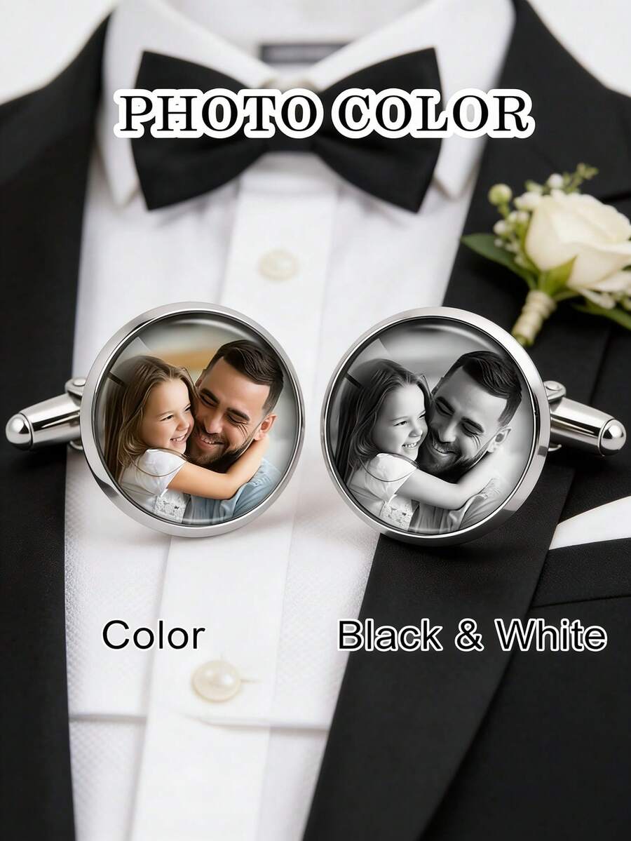 Customized Photo Cufflinks, Personalized Wedding Cufflinks, Photo Cufflinks, Groomsman Gift, Groom/ Wedding Gift, Gift For Father - Multicolor - View 1