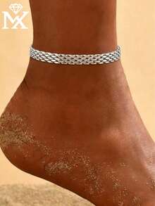 SYMFNY 1件简约奢华925纯银素面光滑可调节脚链，实用优雅珠宝礼品 - 銀色 - 查看 1