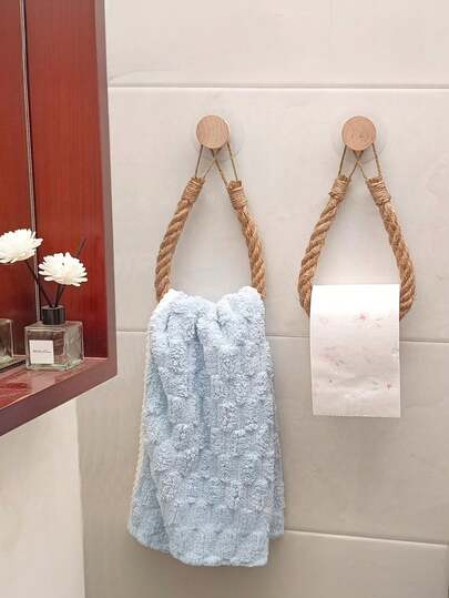 1/2 قطعة رف منشفة حبل رجعي - رف منشفة جداري إبداعي، رف تخزين المنشفة للحمام والمطبخ، منظم معلق موفر للمساحة مع كوب شفط/براغي، ديكور منزلي ريفي عتيق، حامل منشفة مقاوم للماء للجدران