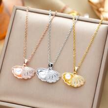 1件韩国贝壳珍珠钛钢项链，优雅个性化锁骨链 - 貝殼 - 查看 5