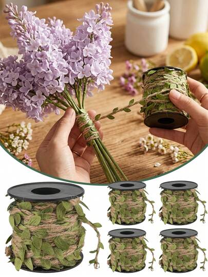 1pc/10m Natural Jute Rope Wreath With Green Leaves, Natural Jute Rope Green Leaves, Jute Rope Linen Rope, Retro Rope Decor, Suitable For Heavy Duty Hanging Home & Garden Decor, Gift Packaging, Farmhouse Decor, DIY Crafts, Garden Decoration, Rustic Room Aesthetics, Wedding Backdrop Decor, Barn Wall Hanging, Creative DIY Projects, Holiday Decoration, Photo Props, Handmade Craft Supply, Nature-Inspired Decorative Rope, Applicable For Various Events And Everyday Home Decor