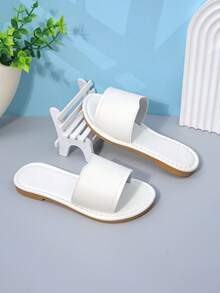 1 Pair Girls' Minimalist Outdoor Slide Sandals For Versatile Basic Summer Use - White - View 6