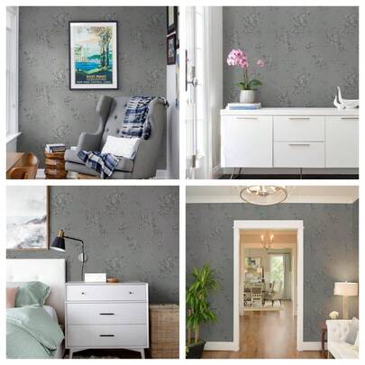 1 Roll Classic Rose Floral Patterned Wallpaper, Gray Floral Design, Moisture-Proof Removable Wall Sticker For Rental House, Dorm, Living Room, Bedroom, Store Wall Renovation, 45CM*100/300/500CM