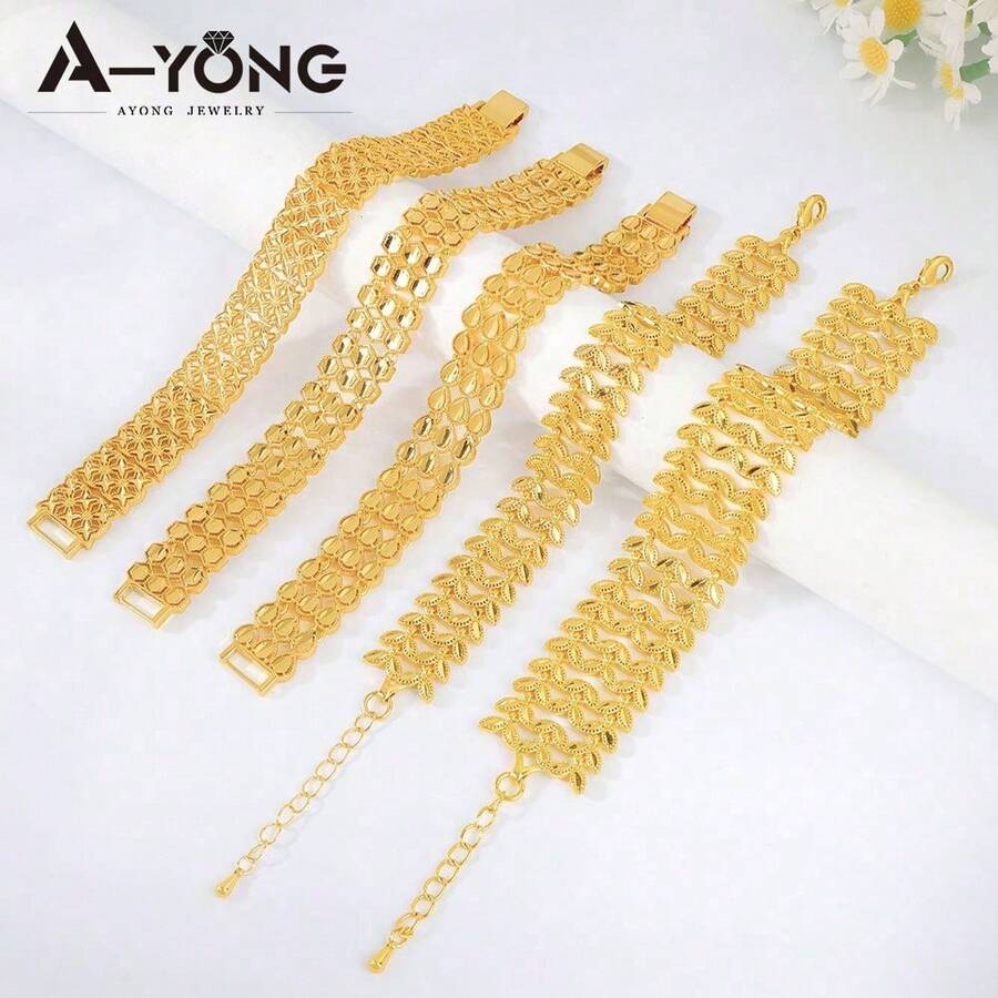 Dubai Fashion Elegant Gold Bracelet 21k Gold Plated Arabic Multi Layer Wrap Bracelets Italian Oman Women Bridal Wedding Party Jewelry